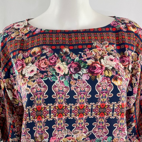 Kachel Anthropologie Petites Colorful Printed Silk Blouse Top Size 6P - Picture 2 of 9